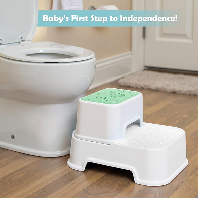 2-Step Stool for Kids - Toddler Anti-Slip Step Stool for Bathroom Sink/Toilet Potty Training/Kitchen Counter, 10" Height, 220 lbs Capacity, Durable & Stable (2Packs Green)