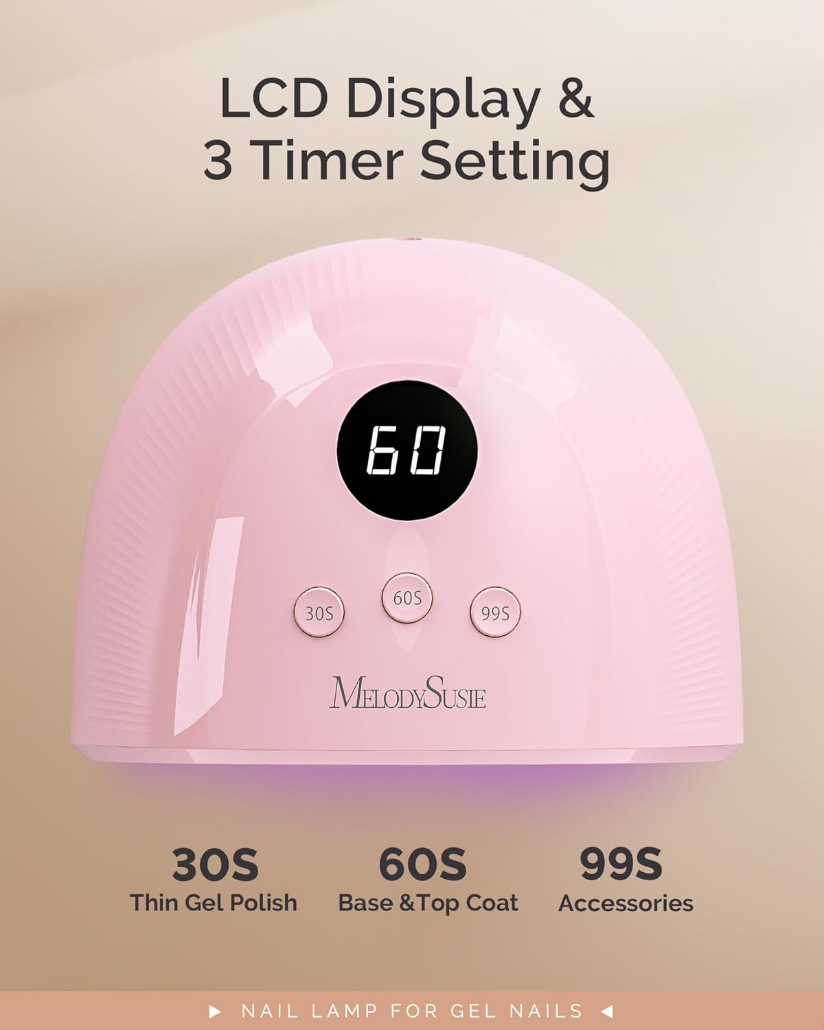 MelodySusie UV Nail Lamp, Plus30F UV Light for Gel Nails LED Nail Dryer with 3 Timer, Smart Sensor, LCD Display Fast Curing Gel Nail Polish Nail Art Tools Manicure Accessories-Pink