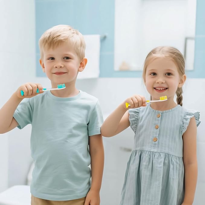Toothbrushes for Kids In Bulk, Individually Wrapped Disposable Toothbrush Cute Manual Soft Bristles Children Toothbrush With Cover Suction Cup Toddler Toiletries Set for Home/School/Travel (8 Pack)