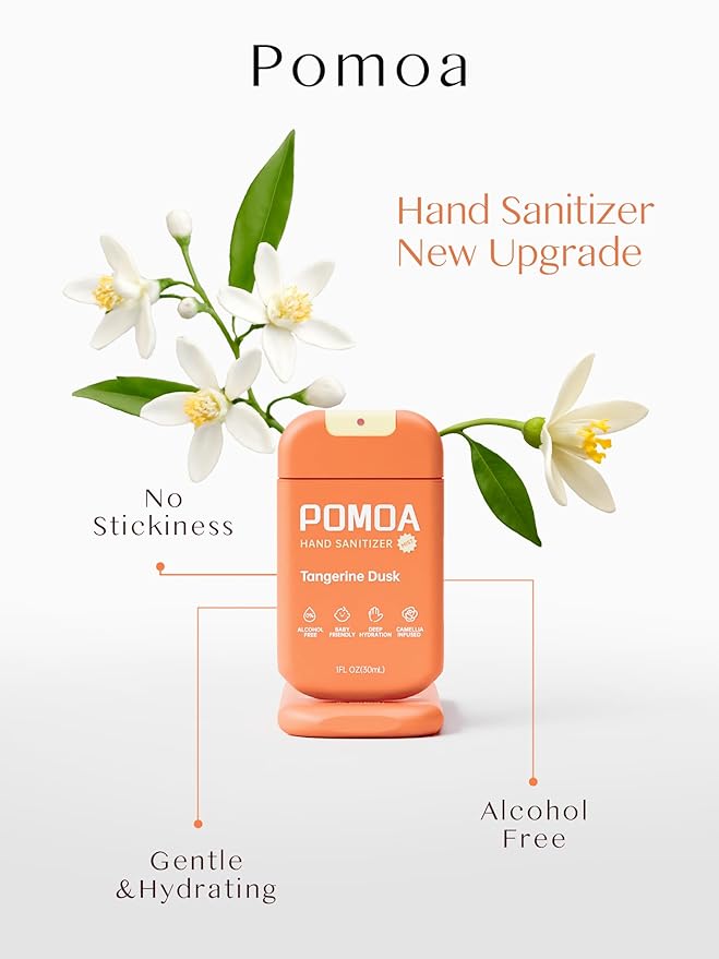 Alcohol Free Hand Sanitizer Spray, Non Irritating, Hydrating and Non Greasy, Gentle Fine Mist, Travel-Friendly Pocket Size 1 Fl Oz, Tangerine Dusk