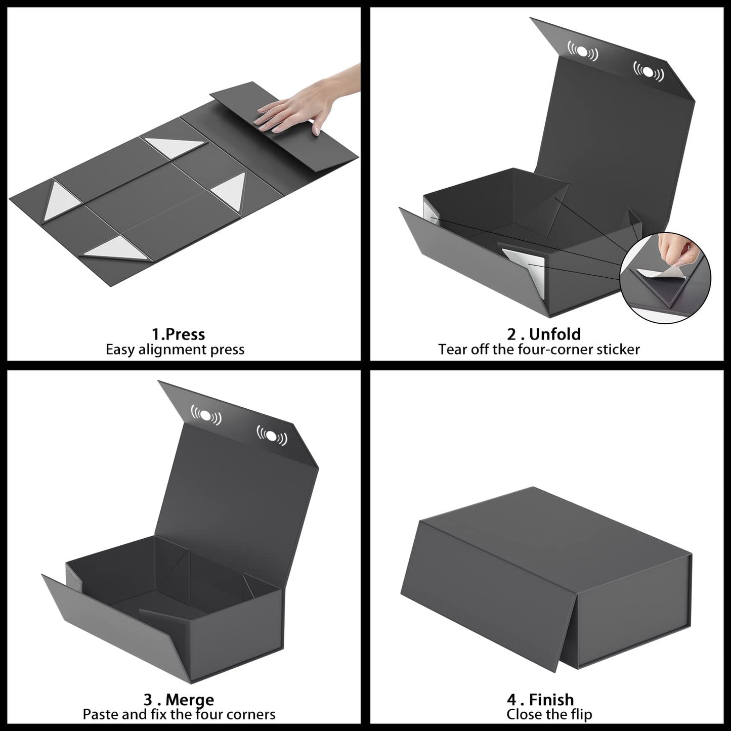 RYDDOY 5 Pack Black Gift Box, 9.5x6x3'' Gift boxes for Presents with Lids Magnetic Closure Rectangle Collapsible for Groomsman Proposal Box, Wedding, Christmas, Halloween, Birthday Gift Packging