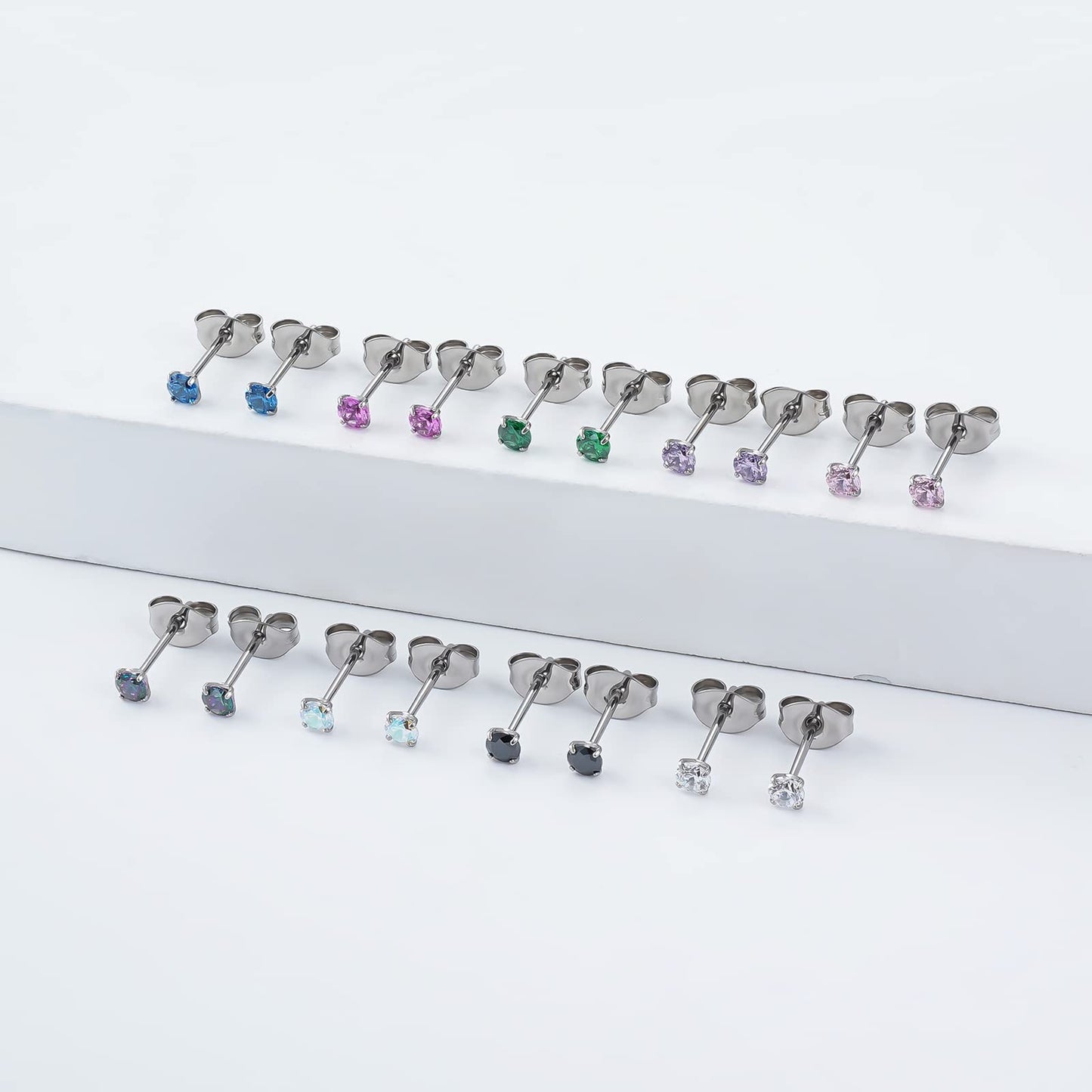 1 Pair Implant Grade Titanium Stud Earrings Set Hypoallergenic 3mm 4mm 5mm 6mm Cubic Zirconia G23 Titanium Earring Studs for Women Men for Sensitive Ear (3mm clear)