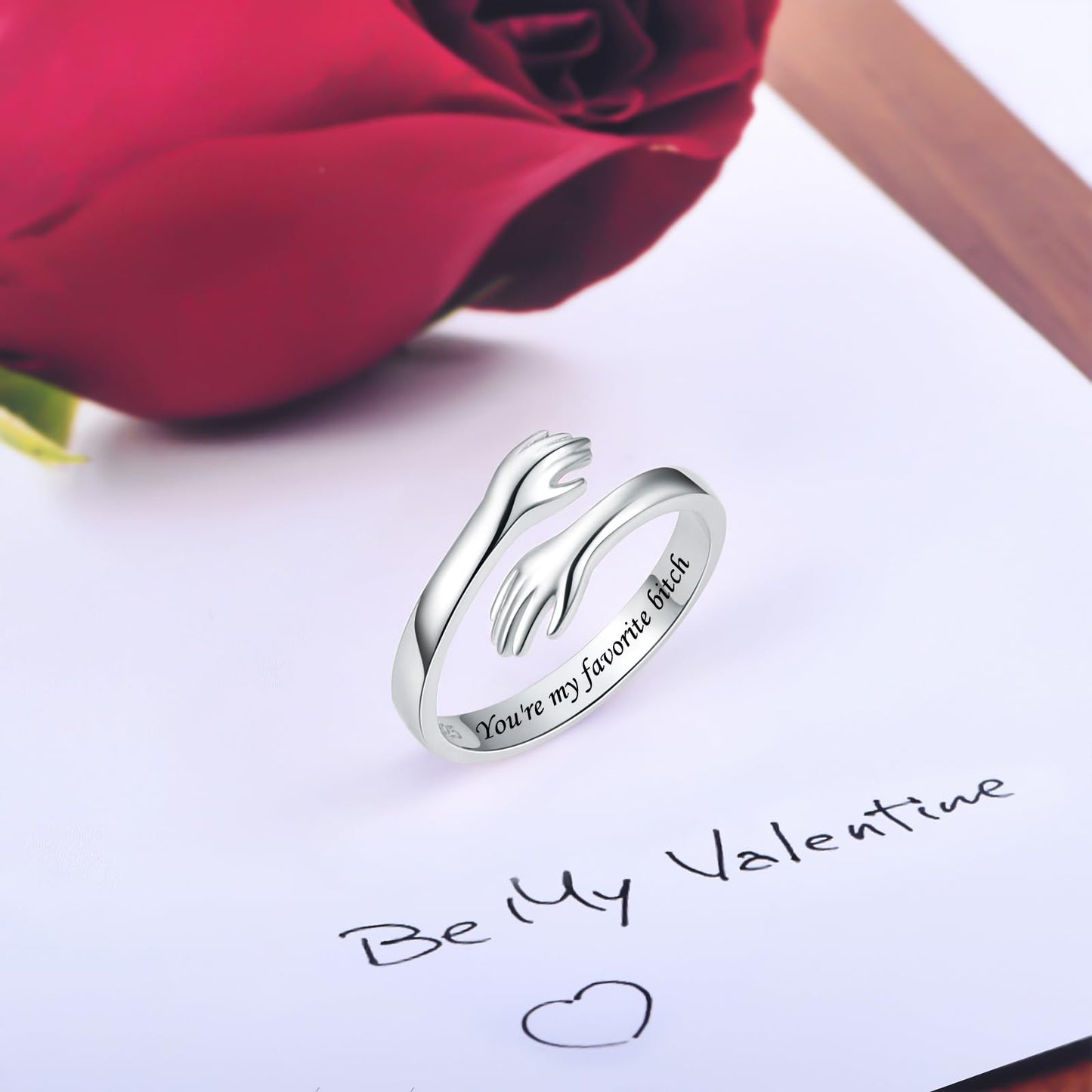 ACJFA S925 Sterling Silver Hug Ring for Women Adjustable Thumb Ring Birthday Gifts (You're my favorite *)