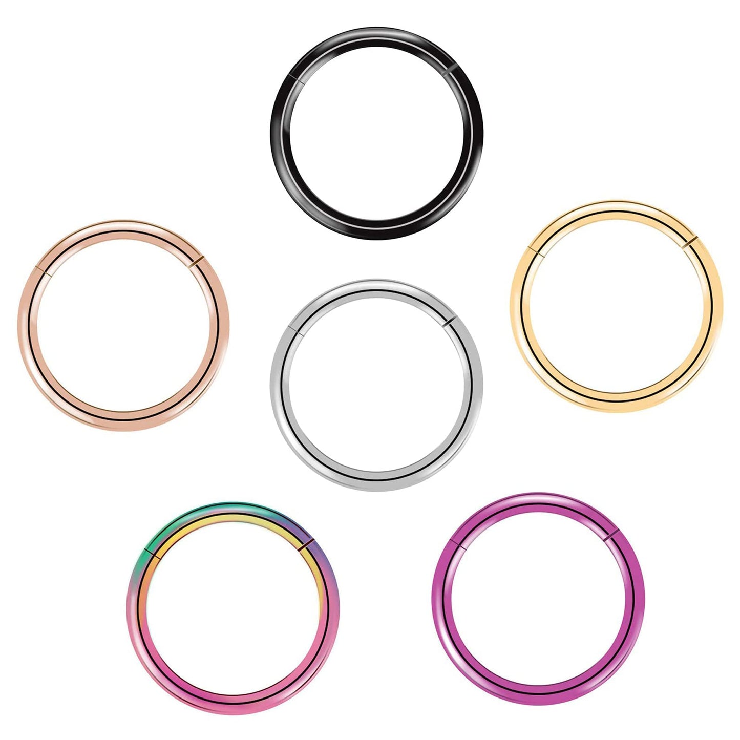 arvinpiercing BOGKU 6pcs G23 Titanium Hinged 16g Nose Rings Hoop 16 Gauge 12mm Nose Septum Clicker Segment Rings Cartilage Conch Tragus Helix Rook Hoop Earring Nose Ear Piercing Hoops