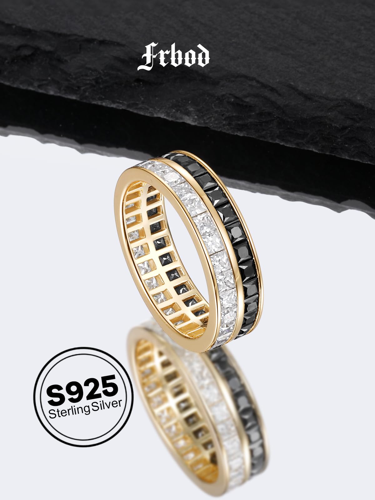 Frbod Women's Moissanite Rings Black Diamond Wedding Ring Engagement Jewelry for Wife Silver Gold Plated Band Size 8