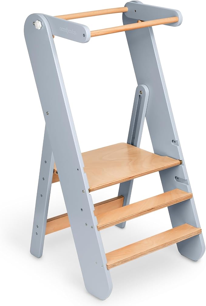Comfy Cubs Kids Step Stool for Ages 3+, 3 Height Adjustable Toddler Tower, Montessori Furniture Designed in The US - Toddler Standing Tower for Kitchen Sink & Bathroom Access - Pacific Blue
