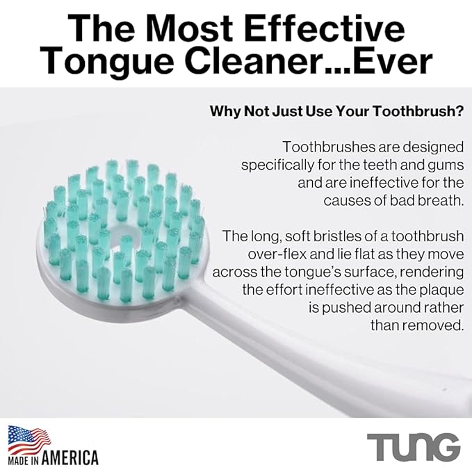 TUNG Tongue Cleaning Kit, TUNG Brush and Natural Mint Blast Gel, Bad Breath Odor Eliminator, Halitosis Defense, USA Made (Set of 1)