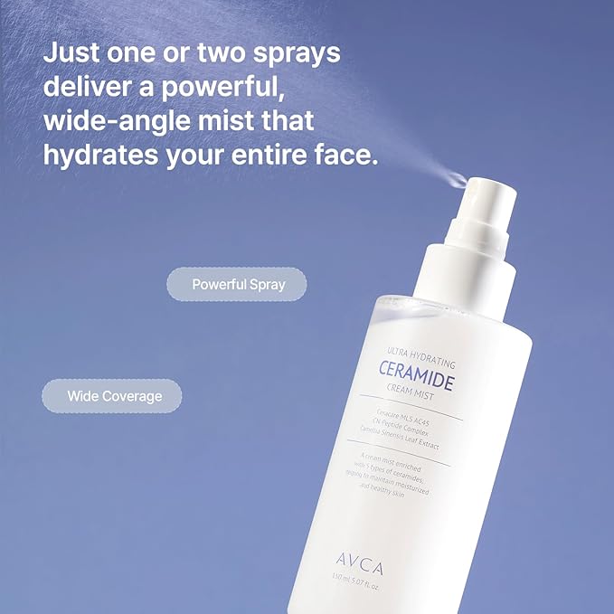 AVCA Ultra Hydrating Ceramide Cream Mist – Milky Face Mist with 5 Ceramides for Deep Moisture, Soothing & Dewy Glow, Lightweight Hydrating Facial Spray for All Skin Types (5.07 fl oz)