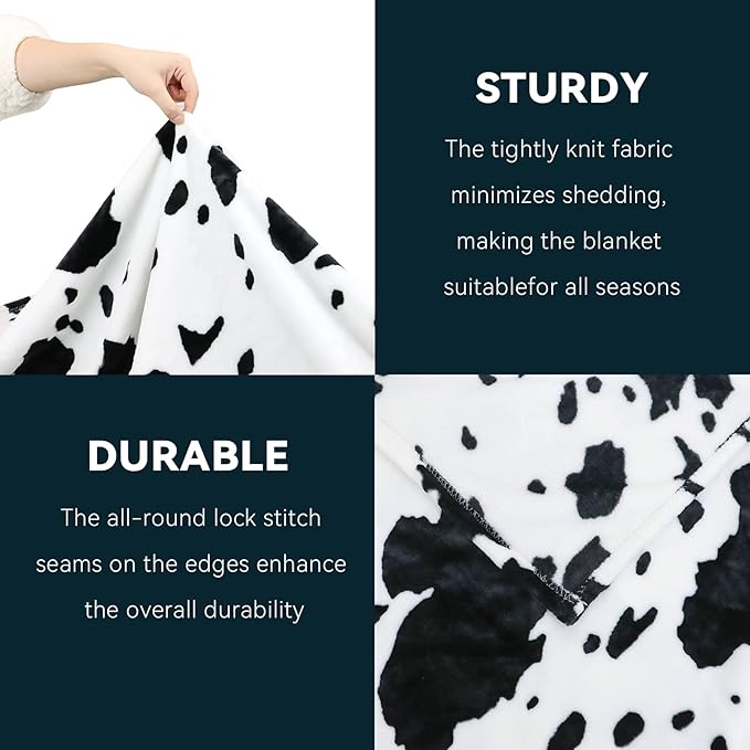 Cow Print Throw Blanket Twin Size - Soft Plush Lightweight Fleece Twin Bed Blanket for Bedroom Livingroom Decor 60x80 Inch