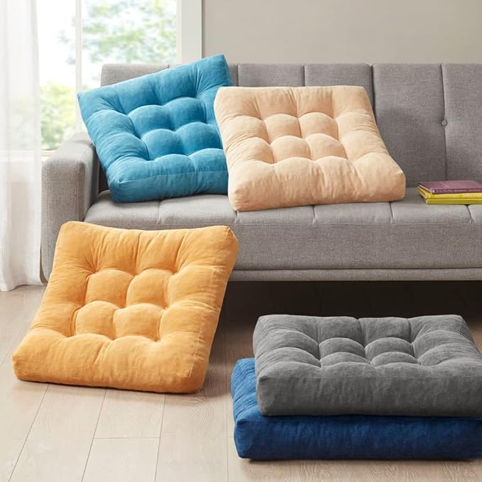 Degrees of Comfort Meditation Floor Pillow, Square Large Pillows Seating for Adults, Tufted Corduroy Thick Cushion for Living Room Tatami, Turquoise, 22x22 Inch