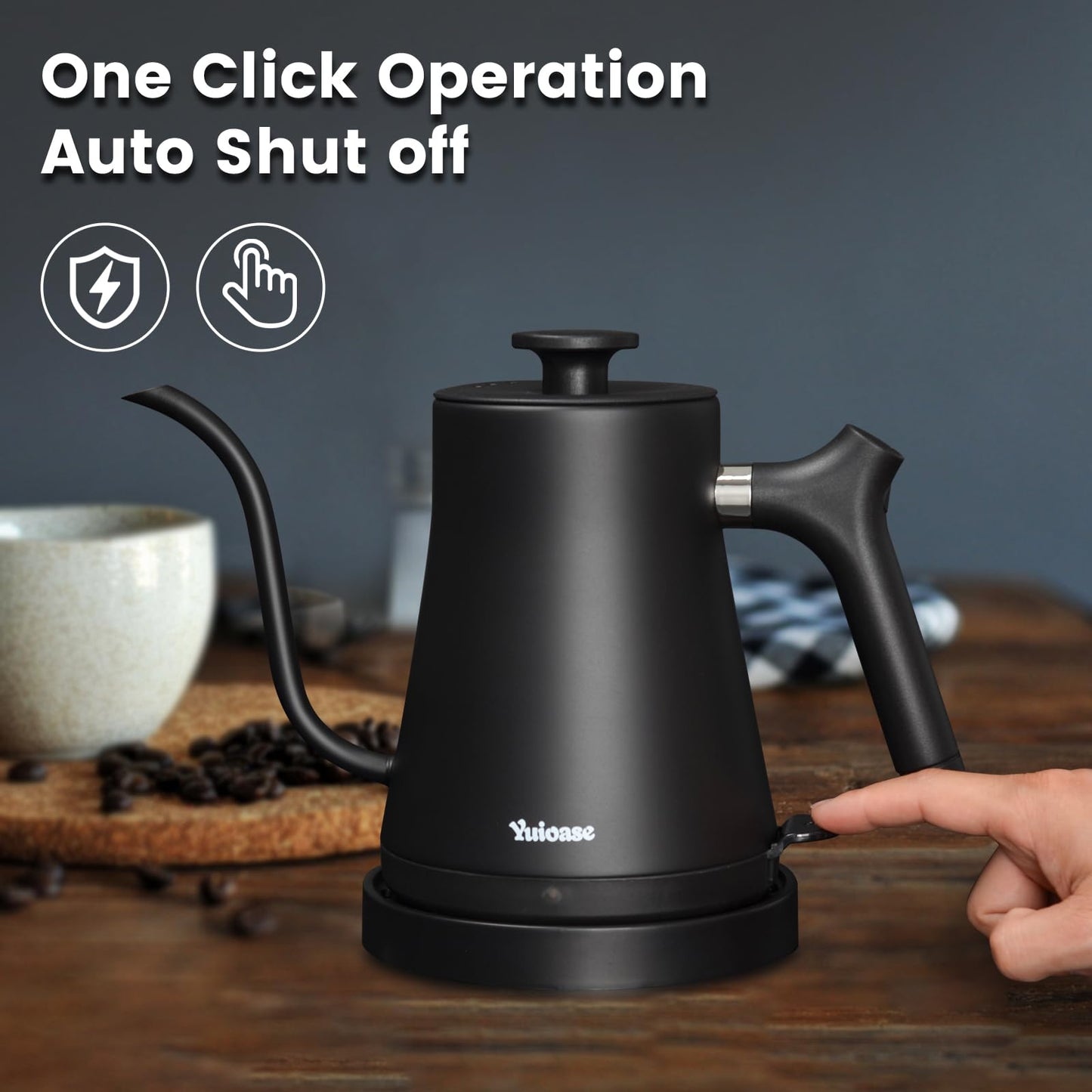 Electric Gooseneck Kettle, 304 Stainless Steel Coffee Kettle, Auto Shutoff Anti-dry Protection, Classic Pour-over Coffee & Tea,Matte Black 1.0L-1200W Fast Boiling Water Boiler by YUIOASE