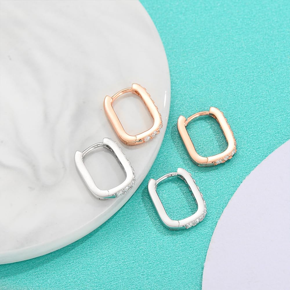 14K Rose Gold D-Color VVS1 Diamond Geometric Hinged Hoop Earrings for Women, Ideal for Valentine's Day or Women's Day Gift (18K, Rose Gold)