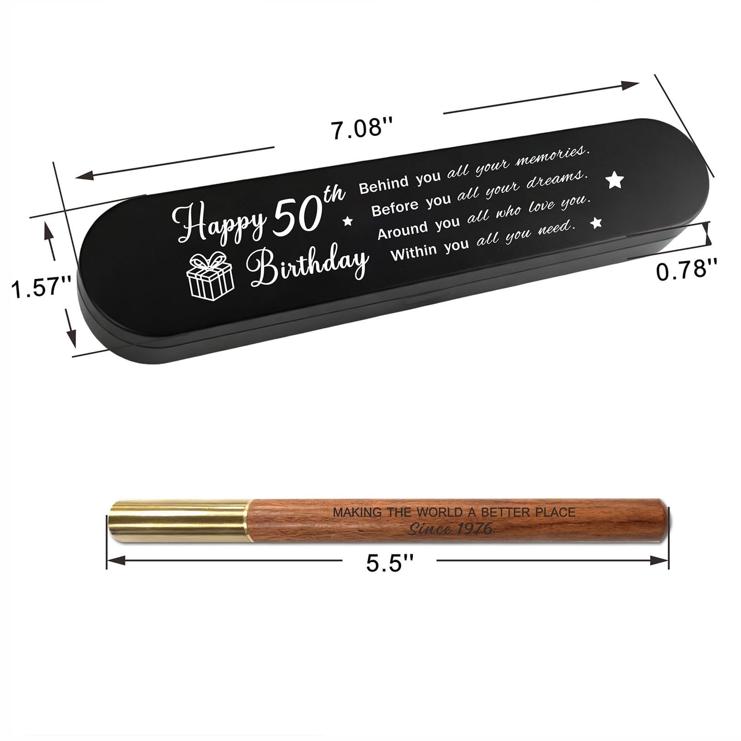 iyaone 50th Birthday Gift for 1976 Born - Engraved Wooden Gel Pen & Keepsake Box Set, Golden 50 Year Old Gift for Men & Women, Milestone Birthday Present