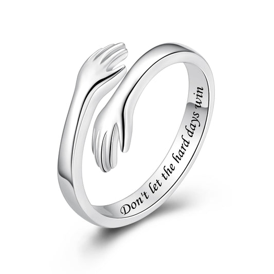 ACJFA S925 Sterling Silver Hug Ring for Women Adjustable Thumb Ring Birthday Gifts (Don't let the hard days win)