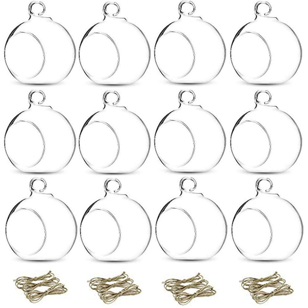 12 Pcs 3.15"/ 8cm Hanging Glass Tealight Holder Globe Plant Terrariums Glass Orbs Air Plants Tea Light Candle Holders Home Decor Indoor Outdoor Garden DIY Gifts (9 Pcs + 3 Pcs)