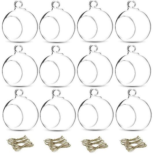 12 Pcs 3.15"/ 8cm Hanging Glass Tealight Holder Globe Plant Terrariums Glass Orbs Air Plants Tea Light Candle Holders Home Decor Indoor Outdoor Garden DIY Gifts (9 Pcs + 3 Pcs)