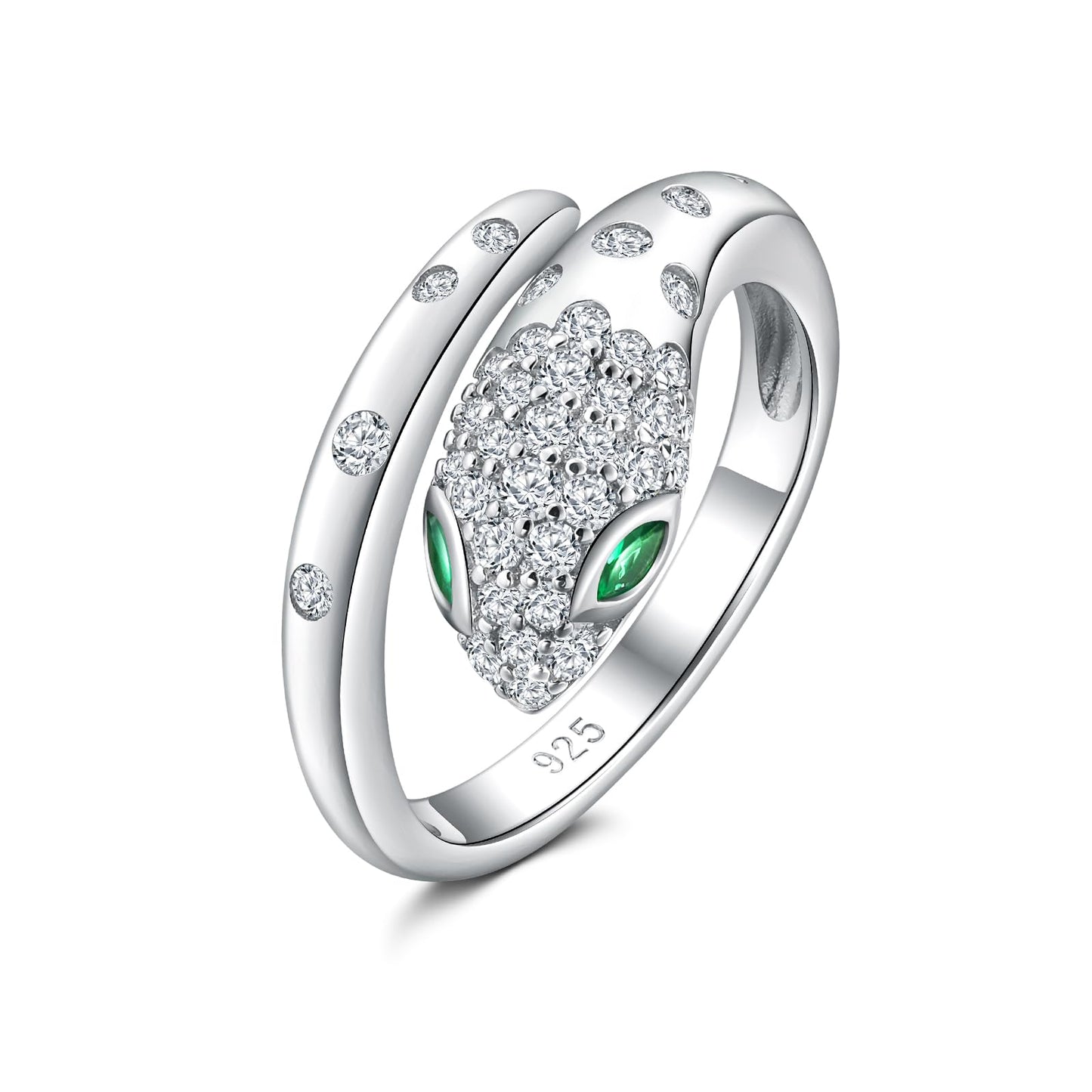 RANDES Cubic Zirconia Snake Rings for Women Adjustable 925 Sterling Silver Green Emerald Eye Fashion Statement Finger Cocktail Ring Punk Jewelry Size 7