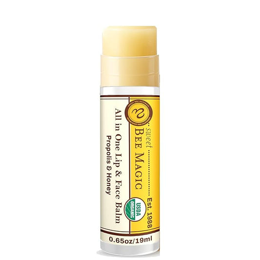 Sweet Bee Naturals Magic Wand - Certified Organic Lip and Face Moisturizing Wand - Natural Balm Wand for Dry Skin and Lips, Non-Petroleum Jelly for All Ages and Skin Types,0.65 oz-6 pack