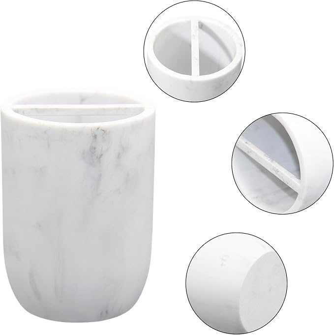 Toothbrush Holder Polyresin Toothbrush Organizer Stand,Multi-Functional Toothpaste Holder Makeup Brushes Cup Razors Holder for Bathroom Vanity Countertop,Ideal for Home, Hotel (Marble Style) (1Pack)