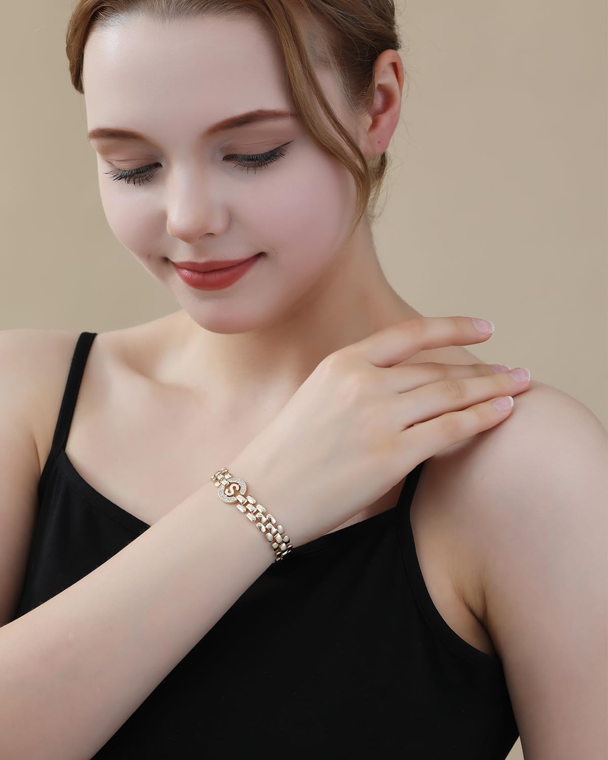 WEDDINEN Initial Bracelet,14K Gold Plated Letter Bracelets for Women, Thick Bangle Wrist Gold Alphabet Bracelet for Women, Gifts for Women Jewelry Initial Charm Chain
