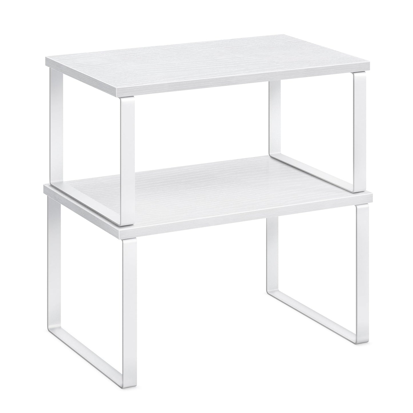 SONGMICS Cabinet Organizer Shelf, Set of 2 Kitchen Counter Shelves, Kitchen Storage, Spice Rack, Stackable, Expandable, Metal and Engineered Wood, Cloud White and Snow White UKCS02W01
