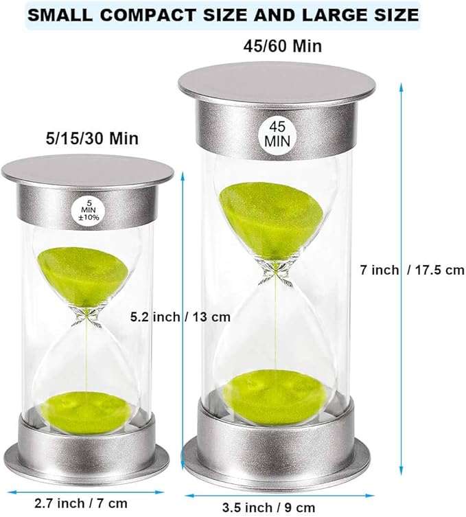 Sand Timer 5 Minute Hourglass Timer, Plastic Sand Clcok 5 minutes, Small Hour Glass Sandglass Timer for Kids, Games, Classroom, Kitchen, Decorative (5 Min, Green Sand)