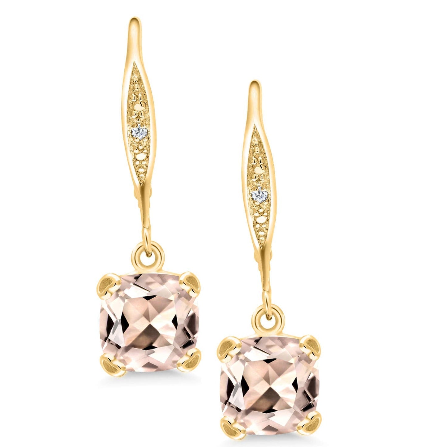Gem Stone King Drop Dangle Earrings For Women | 7MM Cushion Cut Gemstone Birthstone and Diamond | 925 Sterling Silver | Jewelry Gift for Mom Wife Her | Morganite-October | Yellow Gold