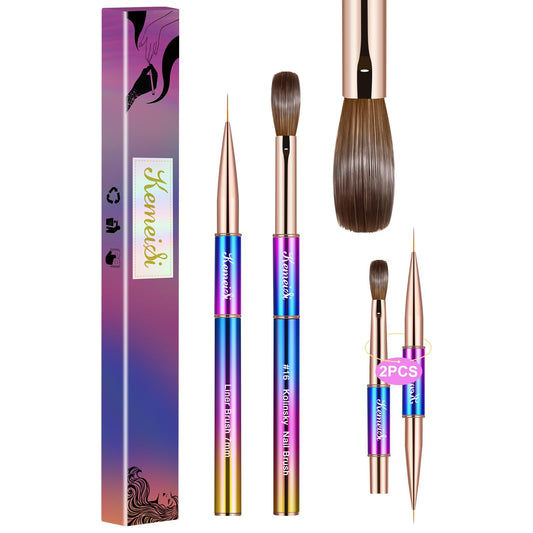 KEMEISI 2PCS Acrylic Nail Brush, Nail Liner Brushes&Size #16 100% Kolinsky Nail Art Brushes for Acrylic Application, Sturdy Handle Oval Shaped Acrylic Nail Design Tools for Professional Manicure DIY