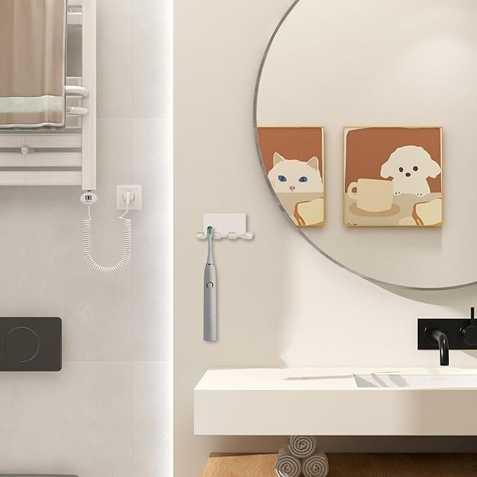 Self Adhesive Toothbrush Holders Wall Mounted, 3 Slots Electric Toothbrush Organizer for Shower, Multipurpose Rack Hanger for Power Plug, Razor, Key(Clear)