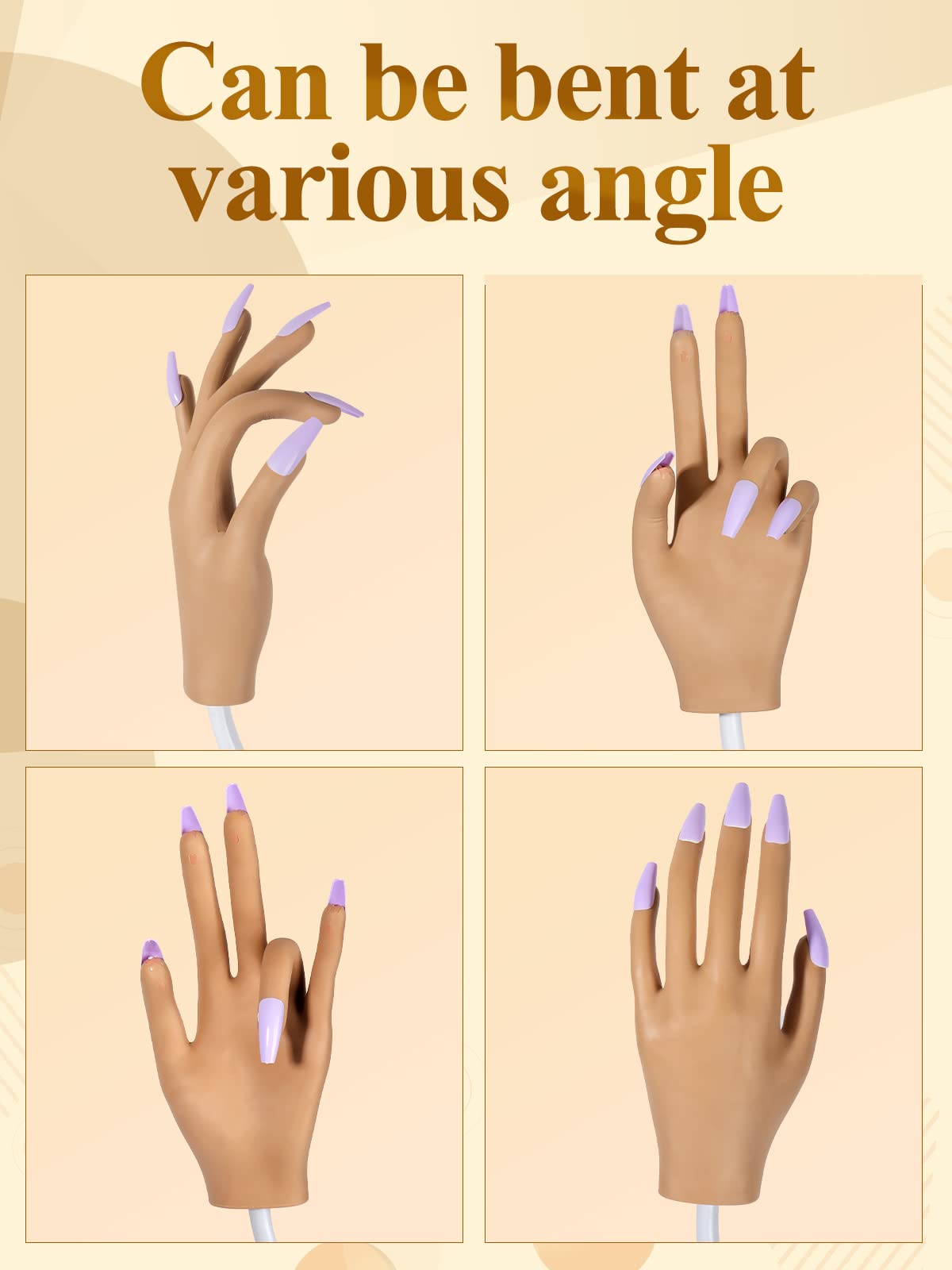 Practice Hand for Acrylic Nails, Nail Tips Never Fall Off Nail Hand Practice,Fingers Never Break Fake Nail Hand for Nail Practice,Flexible Movable Practice Nail Hand for Practicing Nail Supplies