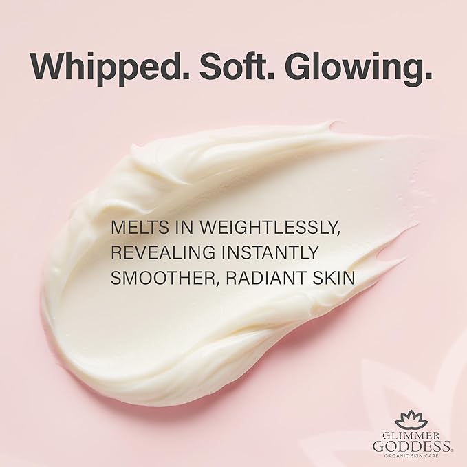 Glimmer Goddess Organic Whipped Body Butter for Women - Moisturizer Cream with Shea & Cocoa Butter, Almonds & Coconut Oil - Lemon Cream, 8oz