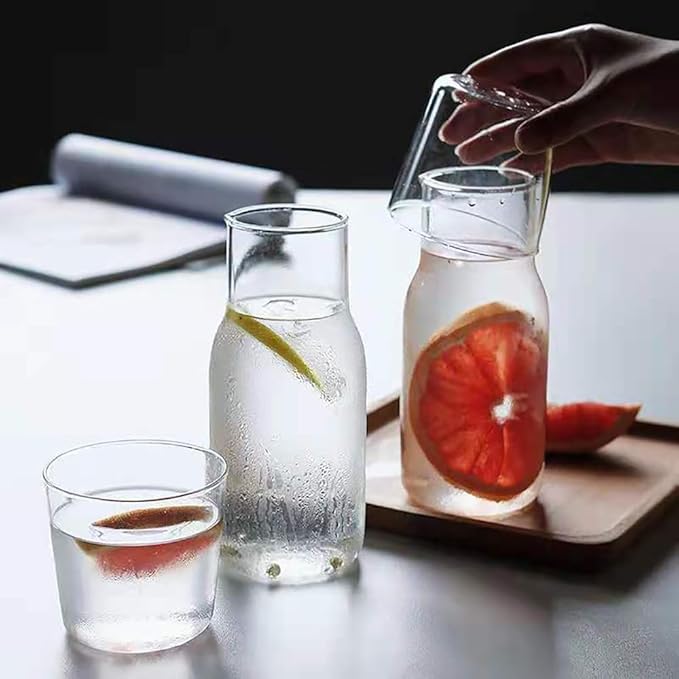 12oz/360ml Small Bedside Water Carafe Set with Tumbler Glass for Nightstand - Clear Small Glass Carafe with Cup for Bedroom, Night Water Decanter for Water, Juice, Milk & Mouthwash