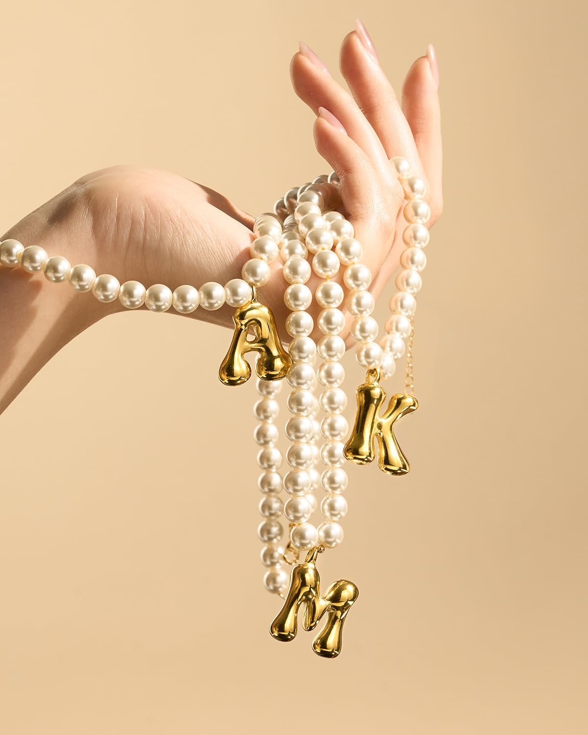 DoDoBeads Pearl Initial Necklace, 18K Gold Plated Stainless Steel Balloon Letter Pendant Y, Non-Tarnish Waterproof Chunky Monogram Jewelry Gifts for Women Teens