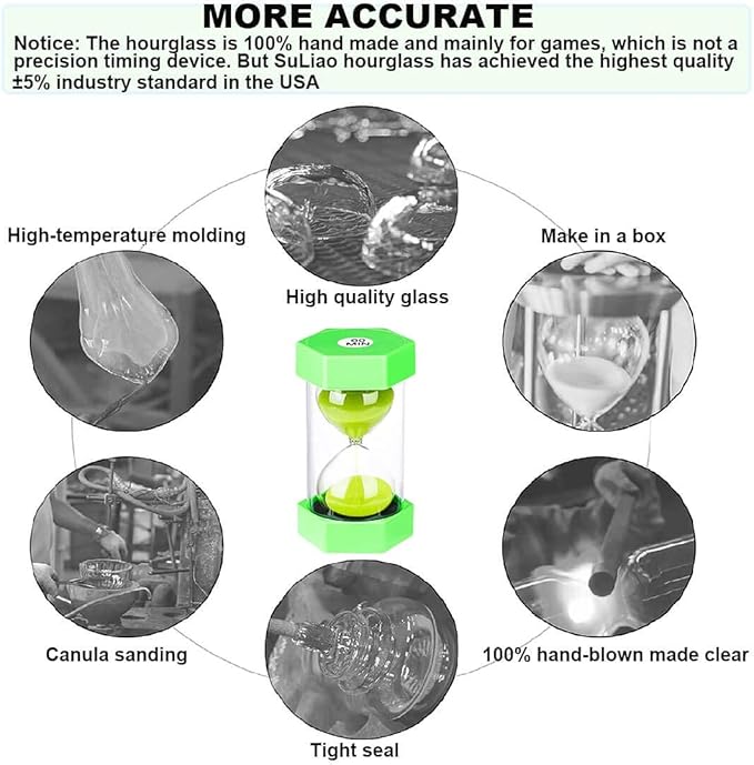 SuLiao Hourglass Timer Sand Clock 2 Minute： Colorful Sand Timer 2 Minute, Small Green SandWatch 2 Min, Plastic Hour Glass Sandglass for Kids, Games, Decor, Classroom, Kitchen, Toothbrush