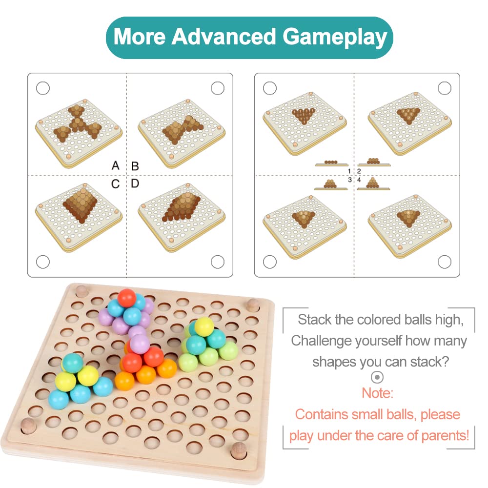 XISTEST Kids Wooden Toy, Children's Toys for 3 Years Old, Montessori Board, Fine Motor Early Education Color Recognition Chopsticks Clip Beads Hands Brain Training