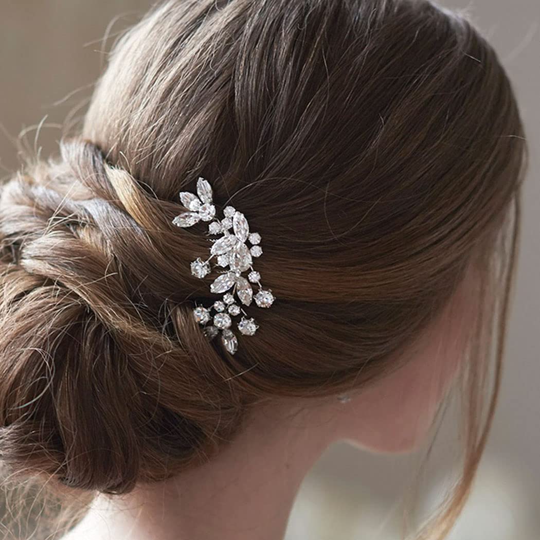JAKAWIN Crystal Bridal Hair Comb Rhinestone Hair Clip Bride Wedding Hair Accessories for Women HC042 (Silver)