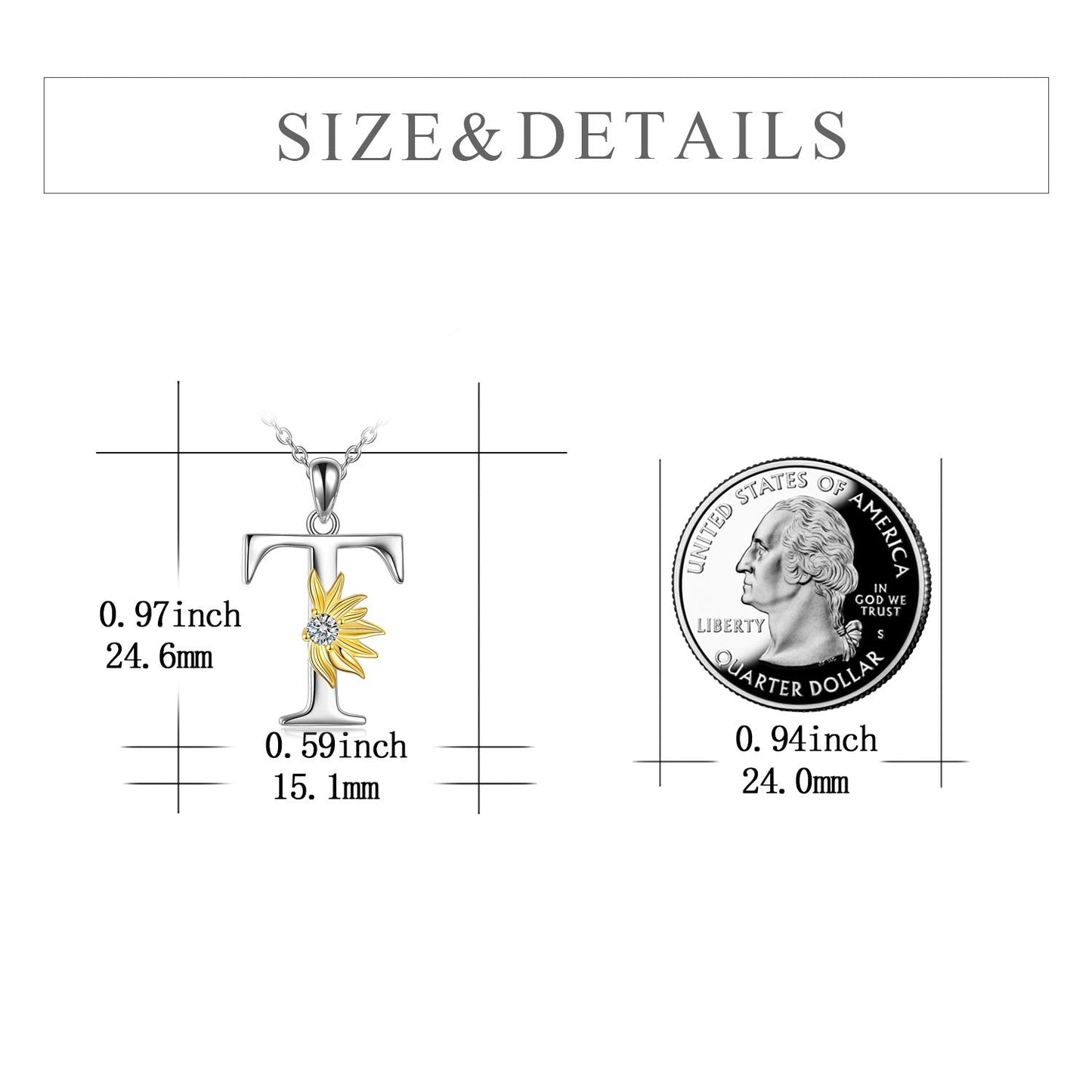 POPLYKE Sterling Silver Initial Alphabet Letter T Script Name Pendant Chain Necklace for Women for (Sunflower T)