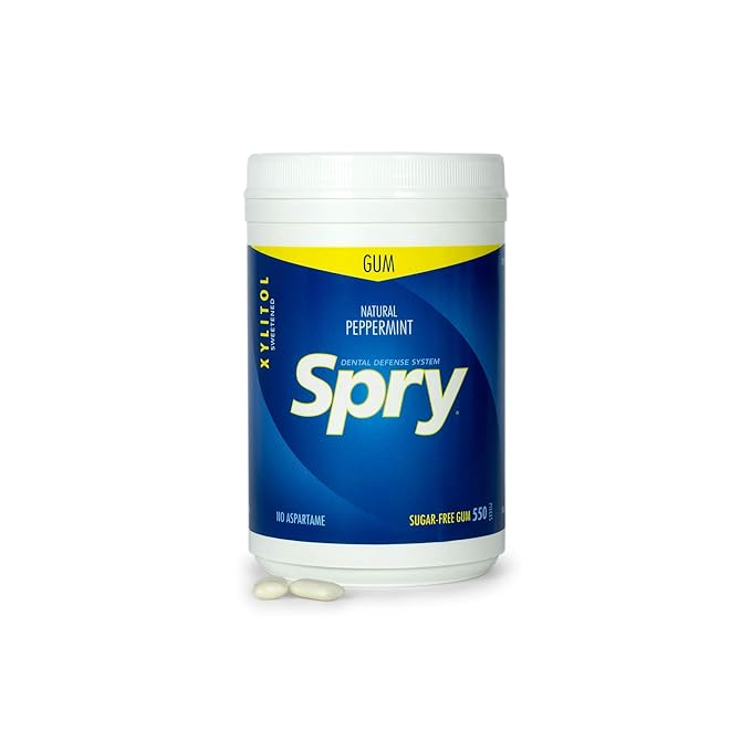 Spry Fresh Natural Xylitol Chewing Gum Dental Defense System - Aspartame-Free, Sugar-Free, Non-GMO, Gluten-Free (Peppermint, 550 Count - Pack of 1)