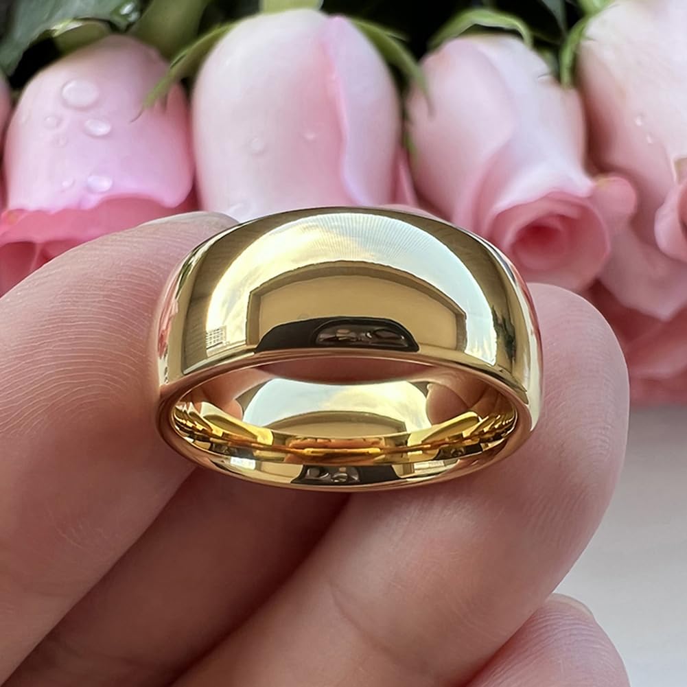TUTISS 8mm Gold Tungsten Rings for Men Women Engagement Wedding Bands Domed Polished Comfort Fit Size 12