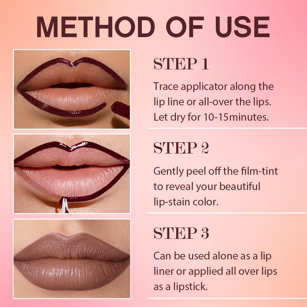 Peel Off Matte Liquid Lip Gloss Stain-Lip Liner with Tweezer, Dark Brown Peel Off Lip Stain, Long Lasting & Waterproof Lipstick Tattoo, Transfer-Proof Lip Gloss for All Skin Types (05#, 1Pcs)
