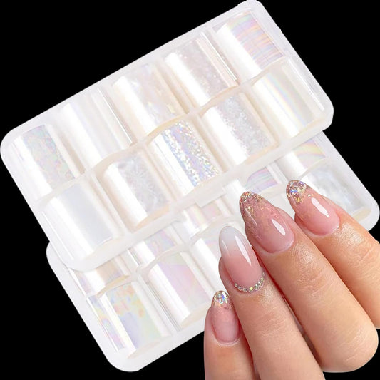 JERCLITY 20 Rolls Aurora Transparent Nail Foil Transfer Sticker Kit - Holographic Nail Art Set With Iridescence Wraps for Nail Art