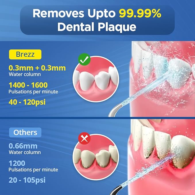 Brezz Water Dental Flosser Pick:Professional for Teeth Cleaning,4 Modes Cordless, Rechargeable IPX 7Waterproof,300ML Large Tank,Electric,Portable Home Travel,5Tips Flossing,Powerful Battery (Black)