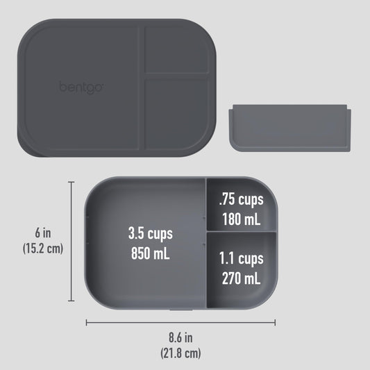 Bentgo® Modern Tray with Matte Lid - Reusable, BPA-Free, Meal Prep Containers for Adults with Removable Divider - 3 or 4 Compartments for Healthy Portioned Meals At Home & On the Go (Dark Gray)