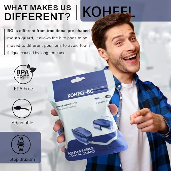 KOHEEL BG Adjustable Night Guard for Teeth Grinding, No-Boil Dental Guard for Bruxism Relief, 2 Count (Medium)