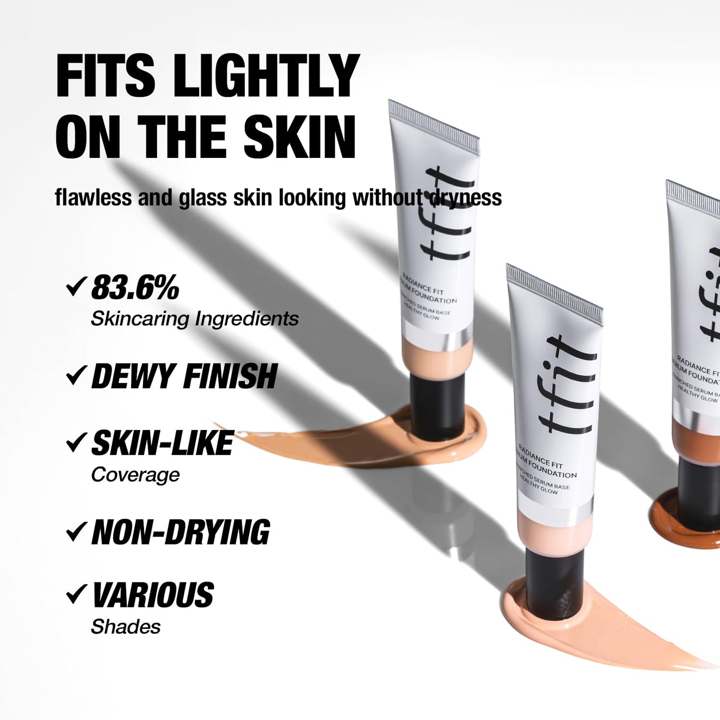TFIT Radiance Fit Serum Foundation - Flawless Coverage, Dewy finish, Long-lasting, Lightweight, Korean Makeup,1.05 Oz. (N03 Ginger, 1.05 Oz.)