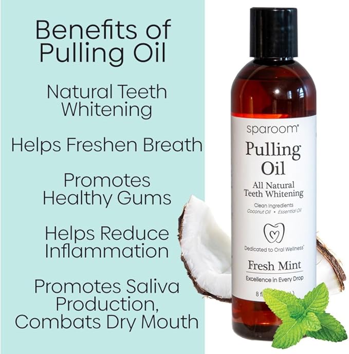 SpaRoom Oil Pulling for Teeth and Gums – 2 Pack Coconut Oil Pulling for Teeth with Tongue Scraper, Fresh Mint, Natural Mouthwash Alternative for Gum Health, Oral Hygiene, and Breath Support, 16 fl oz