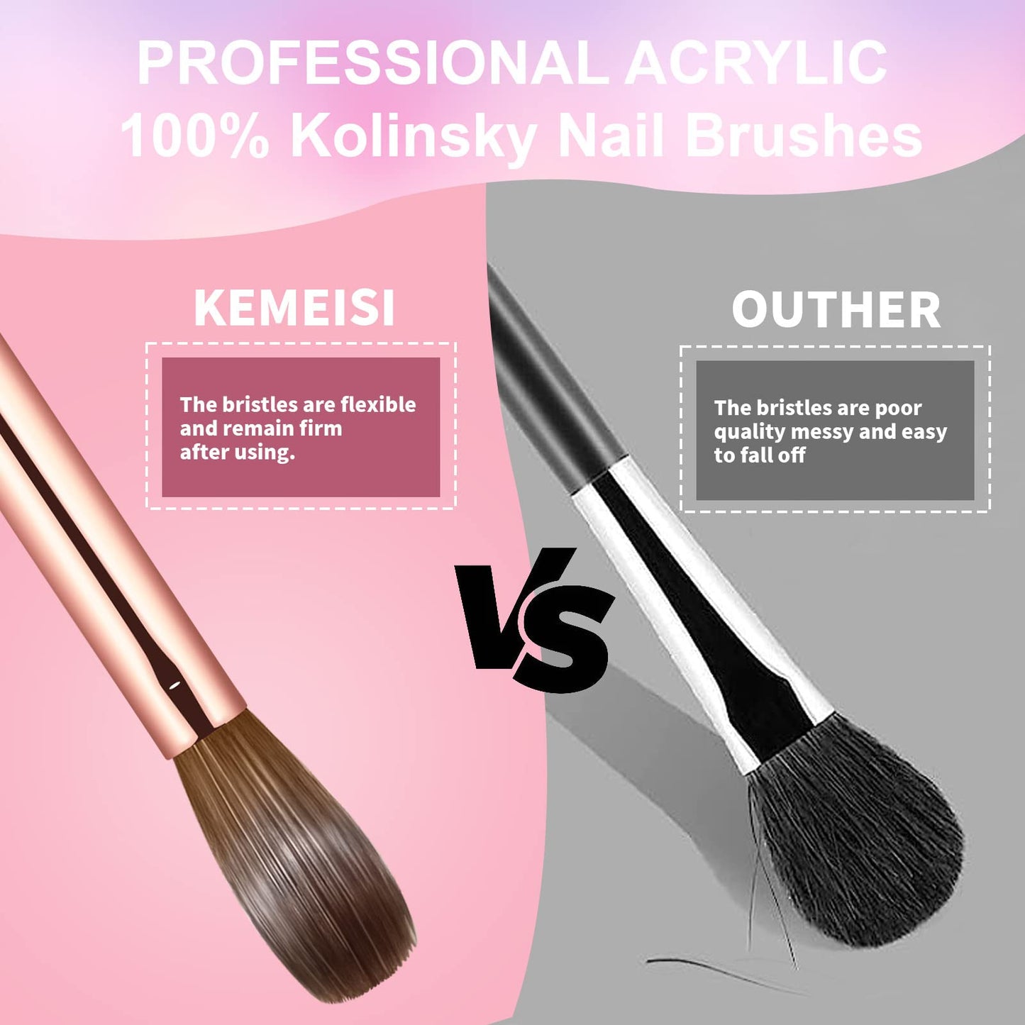 Acrylic Nail Brush Size 8,KEMEISI 100% Pure Kolinsky Nail Art Brushes Sturdy Handle Oval Shaped Acrylic Powder Nail Design Tools for Professional Manicure DIY Home Salon (White)