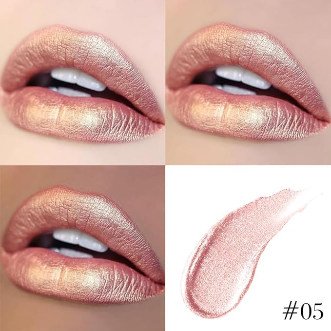 Kaely 2-in-1 Champagne Gold Metallic Lipstick and Lip Liner, Shimmer Liquid Metallic Lipsticks for Women, Glitter Lip Gloss Stain Long Lasting Waterproof Smudge Proof 24 Hour, Vegan Makeup, 05