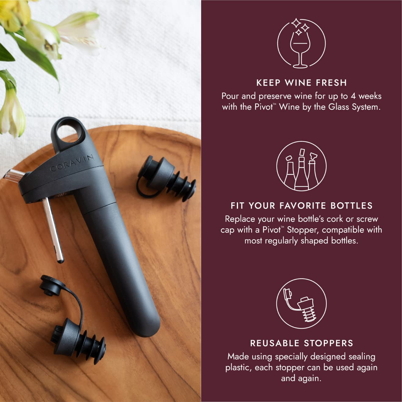 CORAVIN Pivot Stoppers - Pack of 6 For Pivot Wine Preservation System Specially Sealing Plastic Stopper