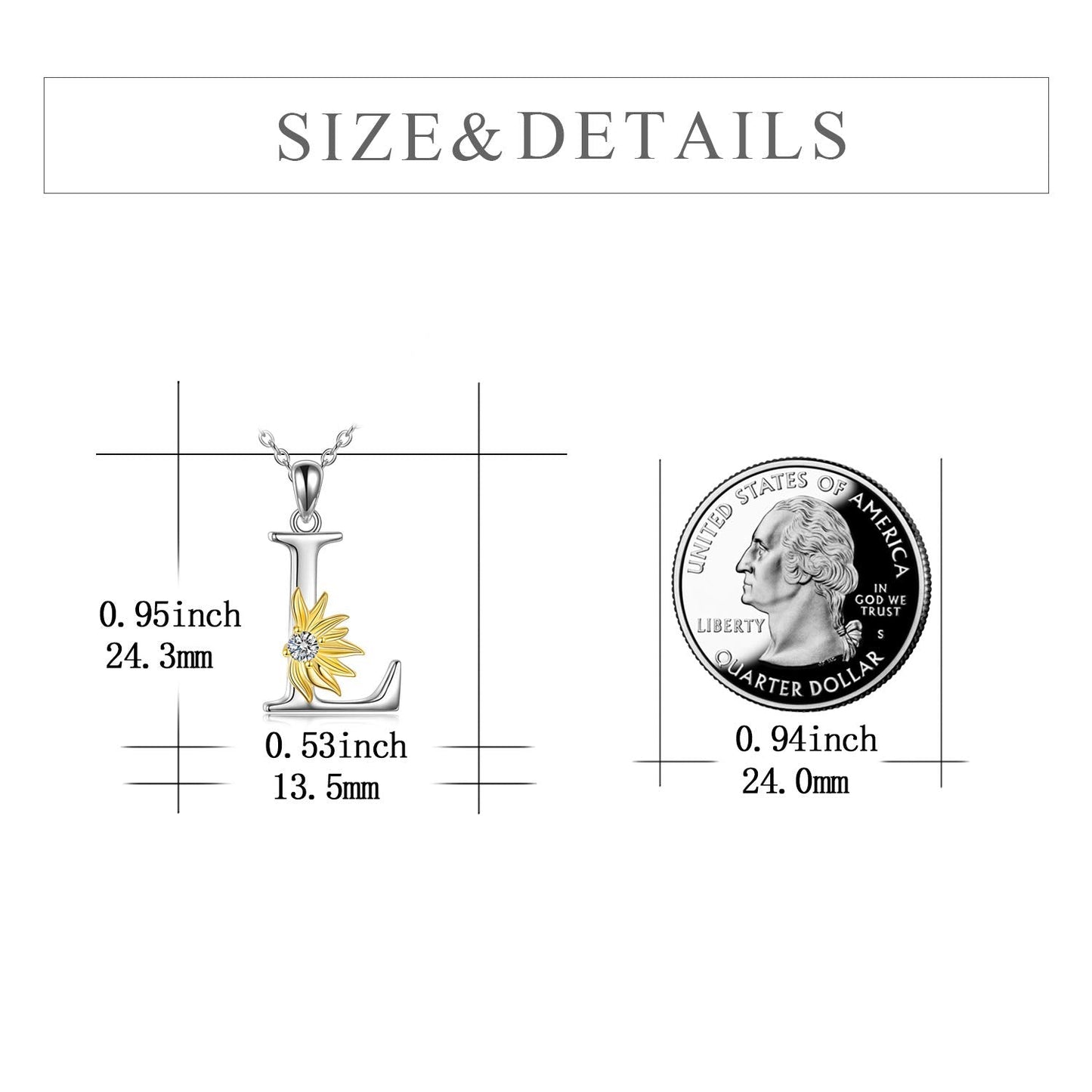 POPLYKE Sterling Silver Initial Alphabet Letter l Script Name Pendant Chain Necklace for Women for (Sunflower L)
